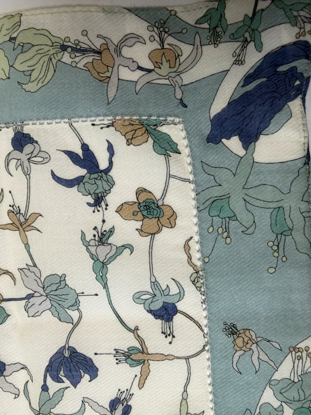 Liberty of London Cotton Floral Scarf Blue Ivory 20" - Picture 12 of 15